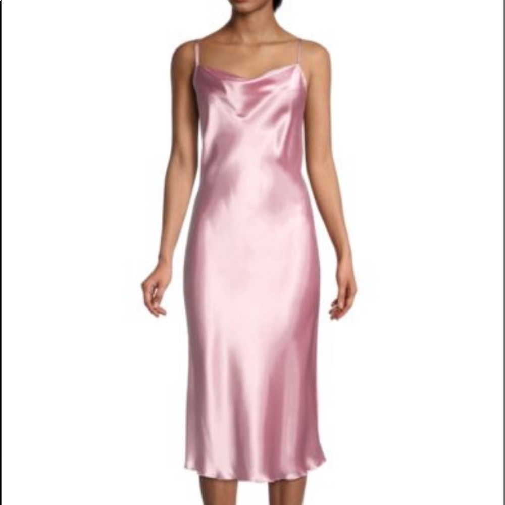 BRAND NEW Bebe Satin Cowl Neck Slip Midi Dress in Pink Size M